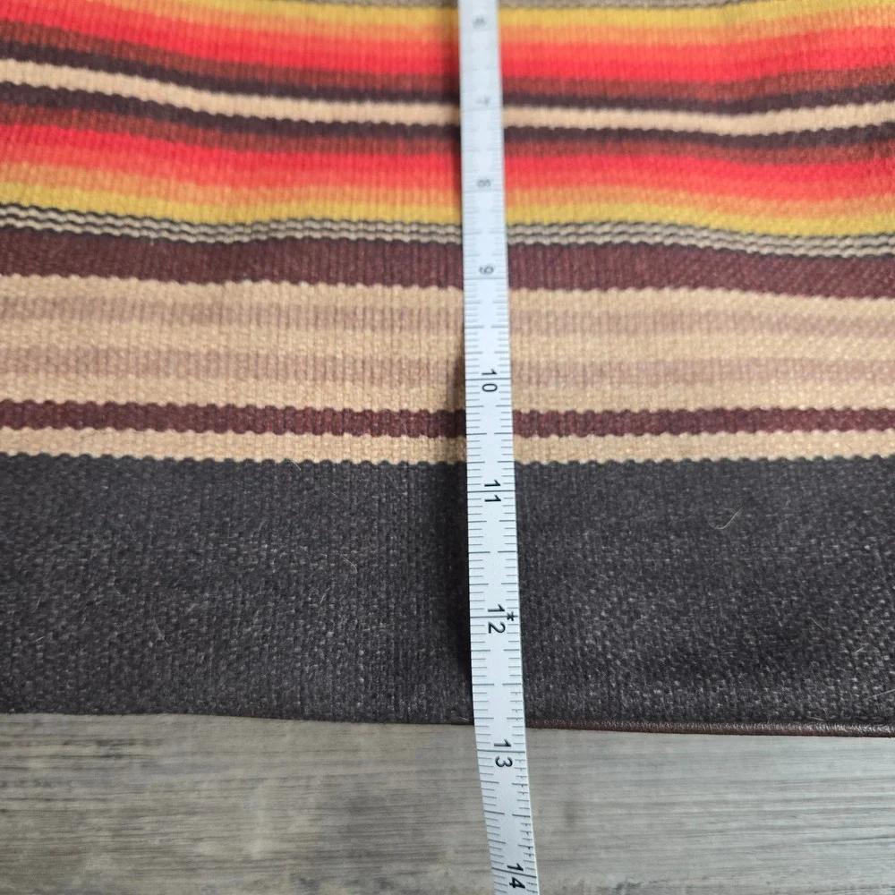 Wrangler Southwestern Striped Canvas Tote Bag Brown Faux Leather Trim Large